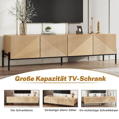 Produktbild von okwish Fernsehschrank Stauraum - Geometrische 3D Struktur - Lowboard Mit Vier Türen - Push To Open Wohnzimmer - MDF Natur - 163,5 x 40 x 45 cm