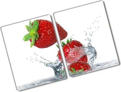 Produktbild von Tulup Glas Herdabdeckplatte - 2x40x52 cm - Glaskeramikkochfeld-Abdeckung Spritzschutz Glasabdeckplatte Kochplattenabdeckung und Schneidebrett - Zweiteilig - Essen & Getränke - Erdbeeren und Wasser - Rot