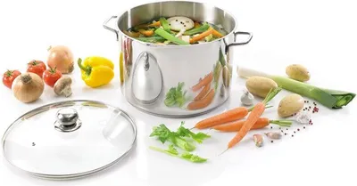 Obrázek produktu pro Karl Krüger 72727 Hrnec Jumbo z nerezové oceli se skleněnou poklicí 28 cm, objem 14 litrů / Pánev / Maxi hrnec / INDUKCE