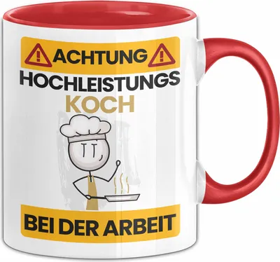 Produktbild von Koch Tasse Geschenk Lustiger Spruch Geschenkidee für Koch Achtung Hochleistungs Koch Bei Der Arbeit (Rot)