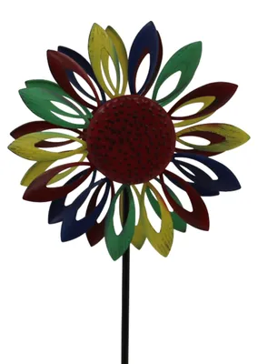 Productafbeelding van Windspinner - Windmolen - Windijzers - Tuinsteker - Tuinbeeld - Grondpin - Metaal - Flower - Bloem
