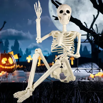 Immagine prodotto di Decorazione per Halloween - Scheletro a grandezza naturale con articolazioni mobili - Per cortili, case infestate e cimiteri spettrali