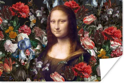 Produktbild von MuchoWow® Poster Mona Lisa - Leonardo da Vinci - Blumen 60x40 cm - Schlafzimmerdekoration