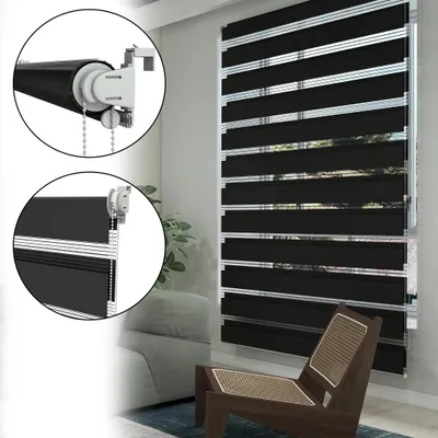 Obrázok produktu pre Dvojitá roleta XMTECH Klemmfix bez vŕtania | 100 × 150 cm, čierna | priesvitná a zatemňujúca | nastaviteľná | bočné ťahanie zebra rolety na okná a dvere | ochrana pred slnkom a dekorácia