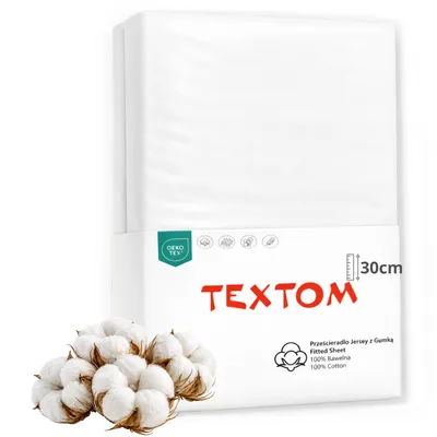 Produktbild von TEXTOM Jersey Spannbettlaken 100% Baumwolle 90x200 cm Weiß für Matratzen bis 30 cm Steghöhe