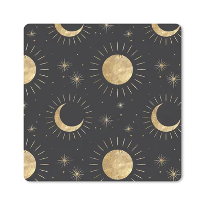 Produktbild von MuchoWow® Mauspad Mousepad Muster - Mond - Sonne - Gold 20x20 cm - Mousepads - Maus Mat - Pad - Mausunterlage - Desk Mat - Bureauartikeln