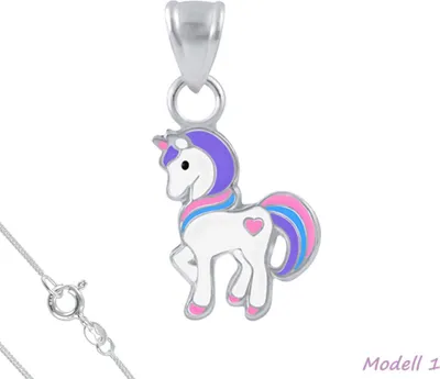 Produktbild von Kinderkette Silber 925 Kette: Einhorn Anhänger Halskette für Mädchen Modell 1