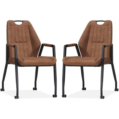 Produktbild von mx-sofa Stuhl Mikrofaserstoff Cognac 2er-Set mit Rollen und Armlehnen
