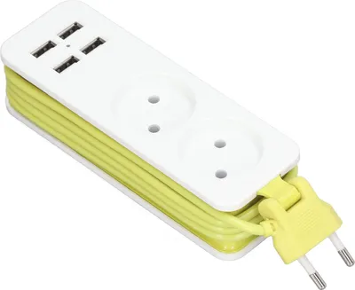Zdjęcie produktu dla Listwa zasilająca 1200 W 10 A z 2 okrągłymi gniazdkami, 4 portami USB i gniazdem do ładowania telefonu komórkowego i laptopa