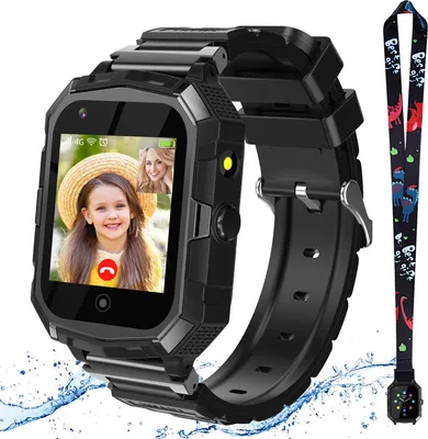 A smartwatch for children is shown with a video call on its screen.