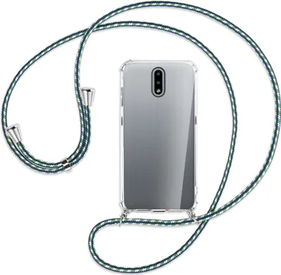 Produktbild von Handykette Backcover-Schutzhülle mit Band (Metall silberfarben) für Nokia 2.3 - grün/blau/weiß