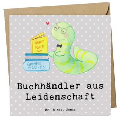 Produktbild von Mr. & Mrs. Panda Grußkarte Buchhändler Leidenschaft - Grau Pastell - Geschenk, Glückwunschkarte, Witzig, Buchhandlung, faltkarte, Bücherwurm, Beruf, Lustig, Klappkarte
