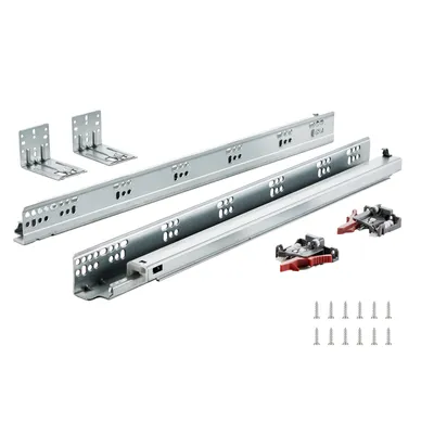Zdjęcie produktu dla VEVOR 10 par szyn szufladowych 533,4 mm do montażu bocznego od spodu, w pełni łożyskowane stalowe szyny wysuwne, szyny szafy z mechanizmem blokującym 100 funtów