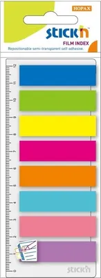 Obrázek produktu pro Záložka samolepicí Stick'n Hopax, 45x12 mm, plastová, s pravítkem, neonové barvy, 8x25 ks