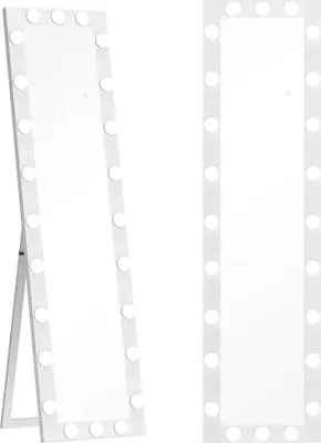 Produktbild von Ganzkörperspiegel 150x40 cm LED Spiegel mit 24 Glühbirnen 3 Lichtfarbe, freistehend, anlehnbar oder zur Wandmontage Weiß