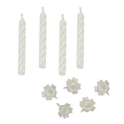 Produktbild von Papstar Geburtstagskerzen mit Halter 6 cm weiß, 10 x 24 Stück