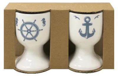 Produktbild von Maritimer Eierbecher aus Porzellan mit Anker & Steuerrad