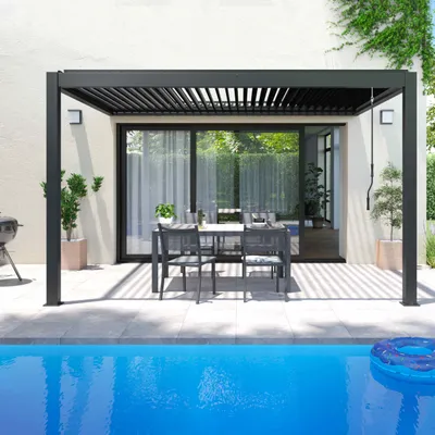Image de Pergola bioclimatique adossée 3x4m et 1 Store 3,73 x 2,34 m - Oviala Oia