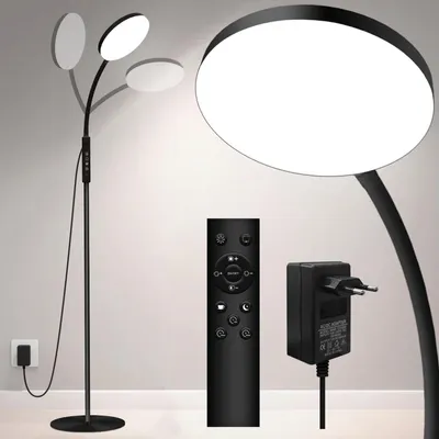 Obrázek produktu pro LED stojací lampa s regulací jasu, 5 barev světla, 16 W, 20 000 luxů, flexibilní čtecí lampa s dálkovým ovládáním do ložnice, obývacího pokoje nebo kanceláře, černá