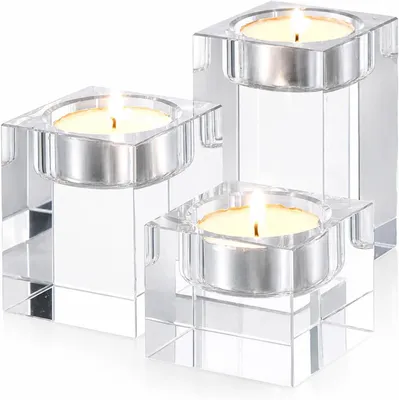 Produktbild von 1 Set (3 Stück) hochwertige Kristall-Kerzenhalter, Kristall-Kerzenständer für romantische Abendessen, rechteckig
