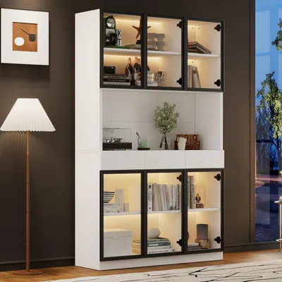 Zdjęcie produktu dla Szafka witryna z oświetleniem LED, 36x120x200 cm, kolor biały