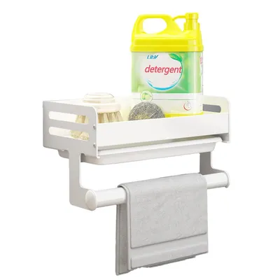 Produktbild von Wandhalterung für Spüle – Küchenablage ohne Bohren, Aluminium Organizer für Reinigungszubehör & Badutensilien, schwarz