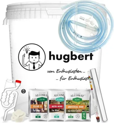 Produktbild von Weinset ALCOMAT-BOX-M Weinhefe | Alkohol Hefe | Gärbehälter 15/17L | Gärröhrchen | Dichtgummi | Weinmessgerät | Wein-Gießset mit Klemme