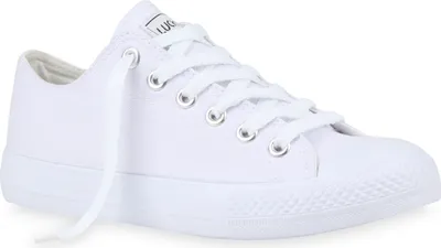 Produktbild von VAN HILL Damen Sneaker Low Canvas Freizeitschuhe Schnürer Sportschuhe 94237, Farbe: All Weiß Lucky, Größe: 42