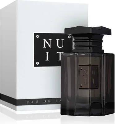 A perfume bottle and its box are displayed on a white background.