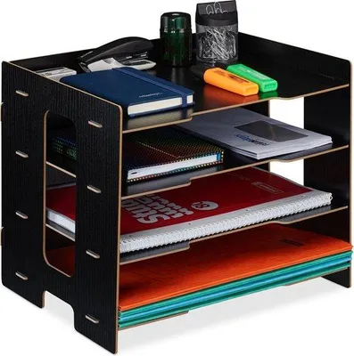 Produktbild von Famanu Büro Organizer A4 Papier - 3 Fächer - Briefablage - Schwarz