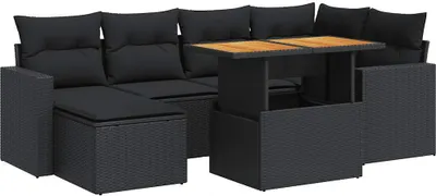 Image de vidaXL Ensemble de salon de jardin 7 pièces avec coussins noir poly rotin