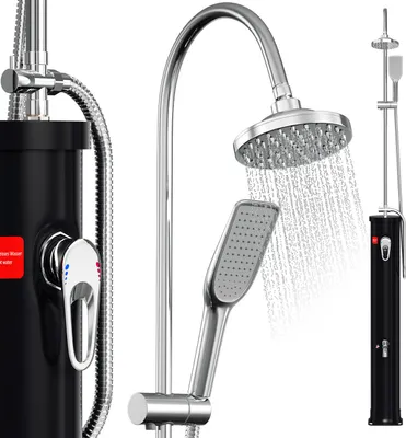 Obrázek produktu pro Solární sprcha Izrielar 20 l s kohoutkem a polopřístrojovou kolonnou – včetně krytu, odtokové zátky a ruční sprchy (zahradní sprcha, sprcha u bazénu, kempování)