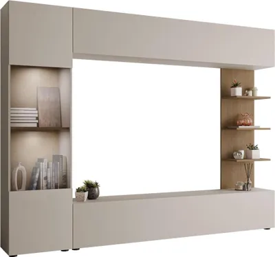 Produktbild von MIRJAN24 Wohnwand Lazando, Stilvoll Wohnzimmer-Set, Schrankwand, Praktisch Mediawand, TV-Schrank (Farbe: Cashmere + Cremona Eiche, mit weißer LED Beleuchtung)