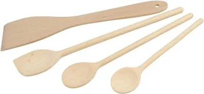 Produktbild von Famanu Set aus 4 Holz-Küchenutensilien - Holzspatel und Löffel - - 20 cm - 25 cm - 30 cm
