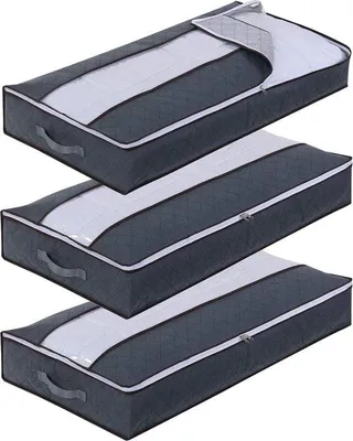 Produktbild von Unyqoos® Unterbett-Aufbewahrungsbox – 3er-Set, 90 l, 100×50×18 cm, faltbare Vliesstoff-Box mit Sichtfenster für Bettwäsche, Decken & Kleidung
