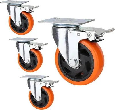 Immagine prodotto di Ruote per carichi pesanti, accessori di montaggio inclusi - Ruote da trasporto da 125 mm con freni - Rotazione a 360° - Portata 720 kg