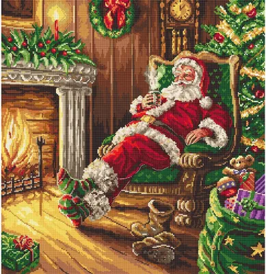 Produktbild von Letistitch Kreuzstich Set "Weihnachtsmann beim Ausruhen", Zählmuster, 40x38,5cm