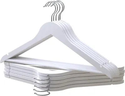 Produktbild von Famanu Holzkleiderbügel - 10 Stück - Weiß - 360° drehbarer Haken - Antirutsch-Kleiderbügel für Anzüge, Jacken und Hemden - Einkerbungen für Kleider