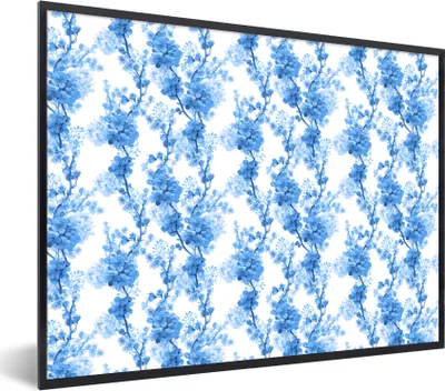Produktbild von MuchoWow® Gerahmtes Poster Blumen - Blau - Hortensie 80x60 cm - Poster mit Schwarzem Bilderrahmen Wandposter Rahmen Foto Bilder - Schwarzem - Mit Gestell