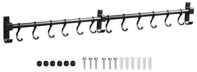 Obrázek produktu pro Držák na kuchyňské náčiní, 80 cm, hliníková tyč s 12 pohyblivými háčky, vhodný pro lžíce, prkénka a nůžky