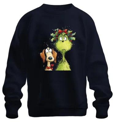 Immagine prodotto di Natale Grinch Dog Holly Divertente Regalo di Natale Unisex Felpa Pullover, Navy, M