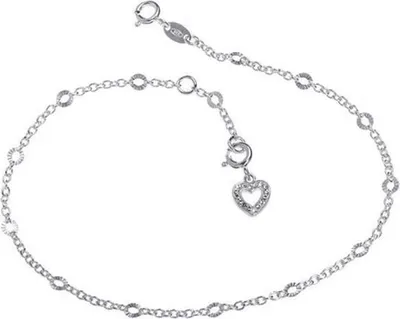 Image de SILBERKETTEN STORE Chaîne de cheville Pois 2 mm avec facettes et pendentif cœur blanc - argent 925 - 23 cm