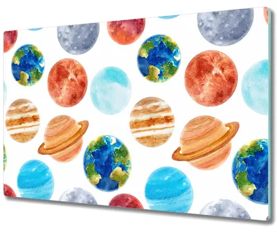 Produktbild von Glas Schneidebrett Herdabdeckplatten Schneideplatten - 80x52 cm - Bunte Planeten