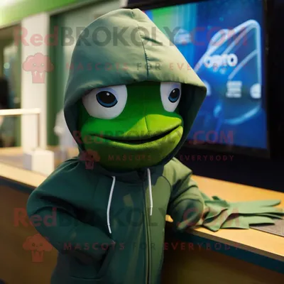 Produktbild von Grüner REDBROKOLY Betta-Fisch Maskottchen Kostüm charakter bekleidet mit einem Kapuzenpullover und Krawatten