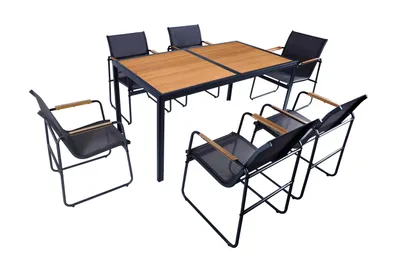Produktbild von Lounge Set 7tlg. Outdoor Gartenlounge Sitzgruppe Sitzbank Esstisch Holzoptik