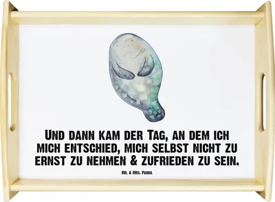 Produktbild von Mr. & Mrs. Panda Tablett Seekuh Happy - Weiß - Geschenk, Achtsamkeit, Respekt, Neustart, Meer, serviertablett holz, sofatablett, Liebeskummer, Holztablett, Freundin, Deko