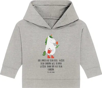 Produktbild von Mr. & Mrs. Panda Organic Baby Hoodie Einhorn Gärtner 24. - 36. Monat - Heather Grey - Geschenk, Garten, Giesskanne, Stiefel, Unicorn, Kapuzensweatshirt, Kapuzenshirt