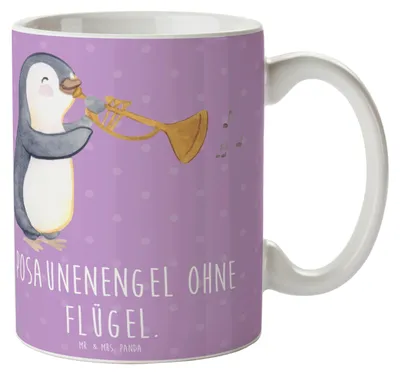 Produktbild von Mr. & Mrs. Panda Kaffeebecher Engel Posaune - Lavendeltraum - Geschenk, Keramikbecher, Musikinstrument, Pott, Orchester, Musik, keramik, Tasse, Instrument, Kaffeetasse