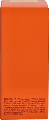 The image shows the side of an orange box with ingredient information printed on it.