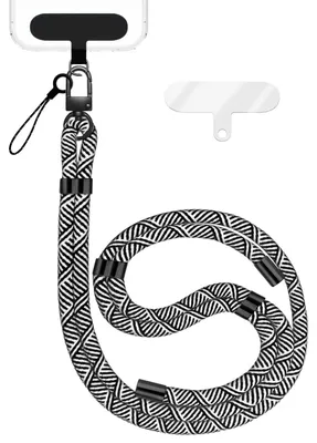 Produktbild von HoldMe Edition - Lanyard mit Karabiner Schwarz & 2 Pads - Universal Handykette Nylon Umhänge Band - Schwarz Weiß